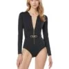 MICHAEL Michael Kors Solids Zip Front Long Sleeve One-Piece