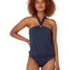 MICHAEL Michael Kors Iconic Solids Logo Ring Trim Halter Blouson One-Piece With Hidden U Wire -MICHAEL Michael Kors 71O7PvFkl1S. AC SR736920