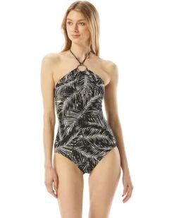 MICHAEL Michael Kors Sonoran Palm Logo Ring Halter One-Piece