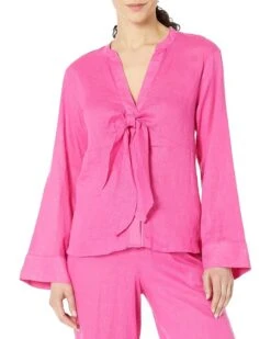 MICHAEL Michael Kors Solid Long Sleeve Tie Blouse