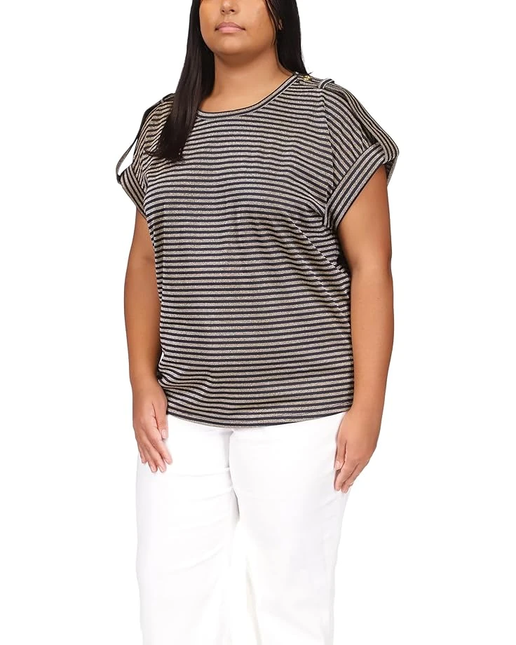 MICHAEL Michael Kors Plus Size Stripe Snap Epaulette T-Shirt MICHAEL Michael Kors Plus Size Stripe Snap Epaulette T-Shirt -MICHAEL Michael Kors
