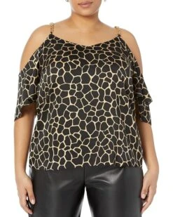 MICHAEL Michael Kors Plus Size Giraffe Cold-Shoulder Chain Top