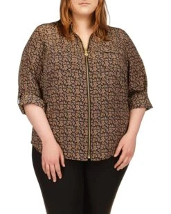 MICHAEL Michael Kors Plus Size Multi Paisley Lock Zip Shirt