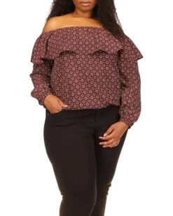 MICHAEL Michael Kors Plus Size Off Shoulder Peasant Top