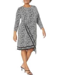 MICHAEL Michael Kors Plus Size Zebra Asymmetrical Border Midi Dress