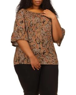 MICHAEL Michael Kors Plus Size Paisley Flare Sleeve Top