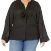 MICHAEL Michael Kors Plus Size Solid Long Sleeve Tie Blouse